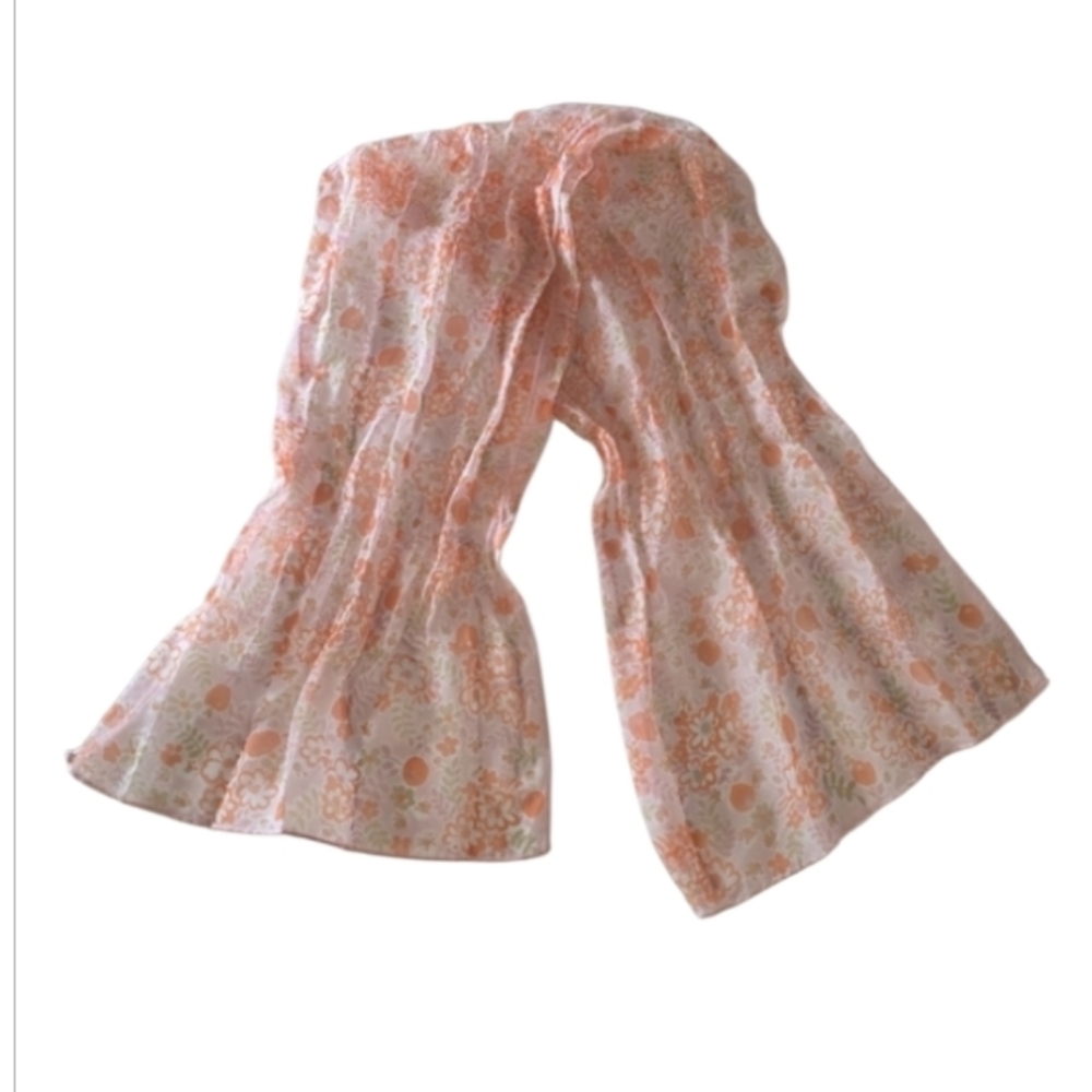 Vintage 70s Sheer Hippie Orange Floral Scarf Boho Chic Bohemian Feminine